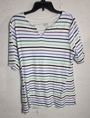 Croft And Barrow Womens Blouse Bright Striped Short Sleeve Size XL